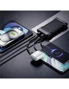 GREEN LYCA Bateria Externa Portatil 10000mAh Solar Con Cable Lightning,Usb C y Micro Usb GL70174