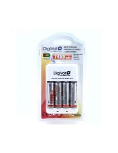 DIGIVOLT Cargador de Pilas AA/AAA/9V Ni-Mh Recargable QC-1400 Con 4X Pilas AA 1400mAh 100-240V