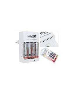 DIGIVOLT Cargador de Pilas AA/AAA/9V Ni-Mh Recargable QC-1400 Con 4X Pilas AA 1400mAh 100-240V