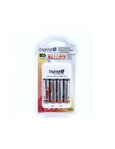 DIGIVOLT Cargador de Pilas AA/AAA/9V Ni-Mh Recargable QC-1400 Con 4X Pilas AA 1400mAh 100-240V