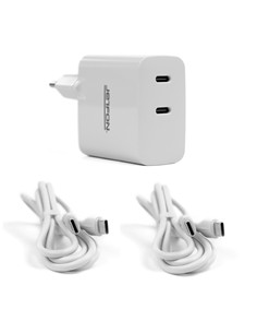 JETFON Cargador Red 2X Tipo C 45W Blanco + 2X Cable Datos Tipo C M/M