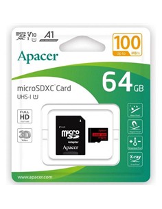 APACER Tarjeta Memoria Micro SDXC 64GB Con Adaptador 100MB/s V10 A1 Full HD