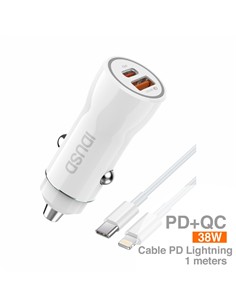 IDUSD Cargador Coche Con 1xUsb/1xTipo C 38W +Cable Tipo C A Lightning 3A F55B