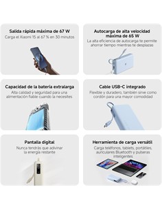 XIAOMI Bateria Externa Portatil 20000mAh Azul 67W Cable Integrado PB2067