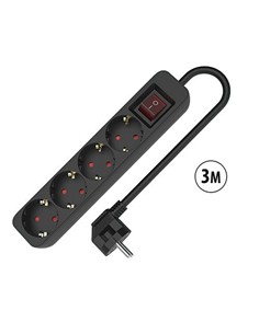 TM ELECTRON Regleta 4 Enchufes COn Interruptor 3Mtrs TMUAD534SBK Negro