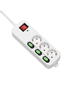 TM ELECTRON Regleta 3 Enchufes Con Interruptor Individual 1.5Mtrs Cable TMUAD533 Blanco