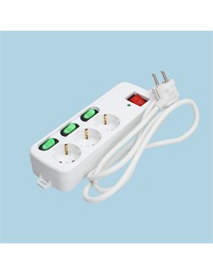 TM ELECTRON Regleta 3 Enchufes Con Interruptor Individual 1.5Mtrs Cable TMUAD533 Blanco