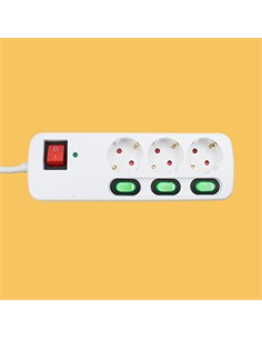 TM ELECTRON Regleta 3 Enchufes Con Interruptor Individual 1.5Mtrs Cable TMUAD533 Blanco