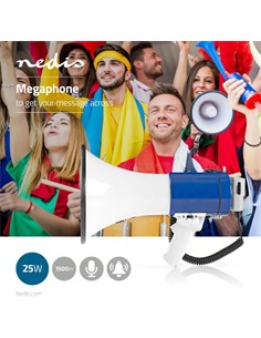 NEDIS Megafono 25W Con Micro y Sirena Azul/Blanco MEPH200WT