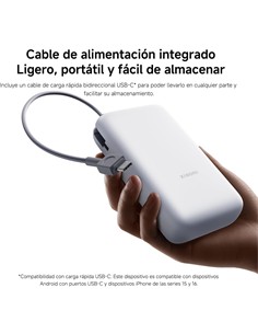 XIAOMI Bateria Portatil Externa 20000mAh Gris Claro Cable Tipo C Integrado PB2020MI