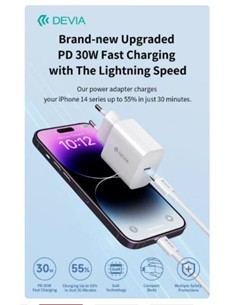 DEVIA Cargador TIpo C +Cable Datos TIpo C a Lightning 30W Blanco