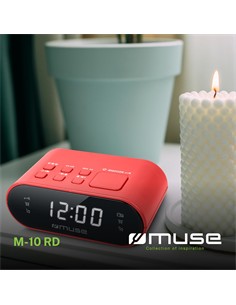 MUSE Radio Reloj Despertador Digital M-10 Rojo Dual Alarma Con Alimentador