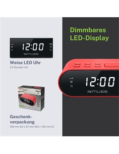 MUSE Radio Reloj Despertador Digital M-10 Rojo Dual Alarma Con Alimentador