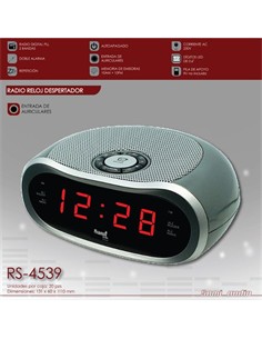 SAMI Radio Reloj Despertador Digital RS-4539 Plata Dual Alarma, Entrada Auricular Con Alimentador
