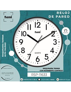 SAMI Reloj de Pared Analogico RSP-11633 Negro Silencioso