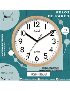 SAMI Reloj de Pared Analogico RSP-11638 Madera Pino Silencioso