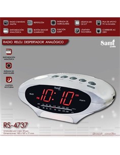 SAMI Radio Reloj Despertador RS-4737 Funcion Sleep Aux In Lampara Con Alimentador Plata