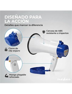 NEDIS Megafono 25W Con Micro/ Sirena/Grabacion/Bluetooth Negro/Blanco MEPH250WT