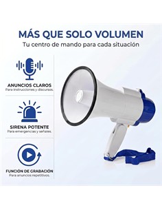 NEDIS Megafono 25W Con Micro/ Sirena/Grabacion/Bluetooth Negro/Blanco MEPH250WT