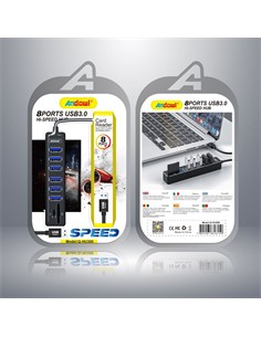 ANDOWL Hub 6xUsb 3.0 Con Lector De Tarjeta sd y micro sd  Q-HU300 Negro