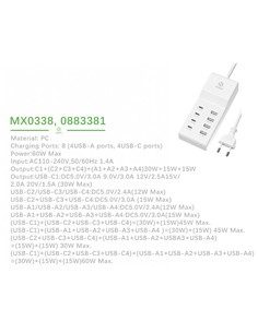 WOOX Estacion De Carga 8 Puertos 4xUsb A/4xTIpo C 60W MX0338