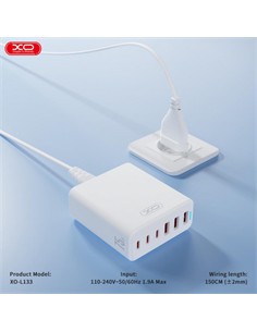XO Estacion De Carga 6 Puertos 3XTIpo C Y 3X Usb-A C 75W  Blanco XO-L133