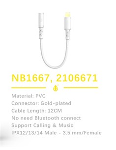 ONE PLUS Adaptador Lightning/M a Jack 3.5mm/H NB1667 Blanco