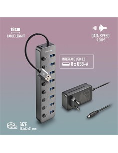 NGS Hub Usb 8 Puertos 3.0 5Gbps Con Interruptor y Alimentacion IHUB