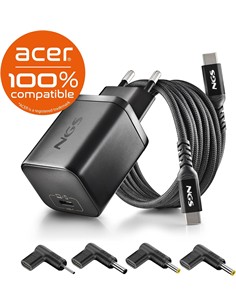 NGS Cargador Para Portatil ACER Tipo C 65W Con 4 Clavijas 3x1.1mm,5.5x2.5mm,5.5x2.1mm,5.5x1.7mm