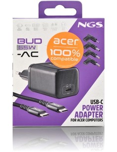 NGS Cargador Para Portatil ACER Tipo C 65W Con 4 Clavijas 3x1.1mm,5.5x2.5mm,5.5x2.1mm,5.5x1.7mm