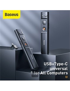 BASEUS Presentador Inalambrico Con Laser Rojo ACFYB-0G Negro Con Usb y Tipo-C