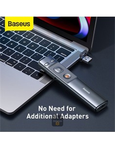 BASEUS Presentador Inalambrico Con Laser Rojo ACFYB-0G Negro Con Usb y Tipo-C