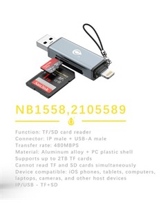 ONE PLUS Lector de Tarjetas Micro Sd,SD Con Conector Lightning Y Usb-A NB1558 480Mbps
