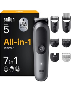 BRAUN Afeitadora de Barba,Cuerpo,Cortapelo 7 En 1 AOI5520 Series 5 Recargable, Lavable Aqua Grip