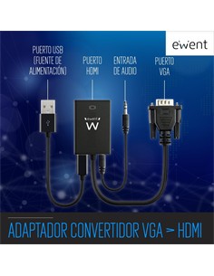 EWENT Convertidor Vga/M A Hdmi/H EW9866 Full HD