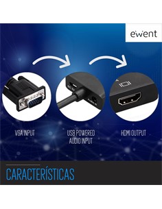 EWENT Convertidor Vga/M A Hdmi/H EW9866 Full HD