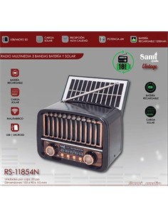 SAMI Radio VIntage 3 Bnadas Con Panel Solar RS-11854 Negro