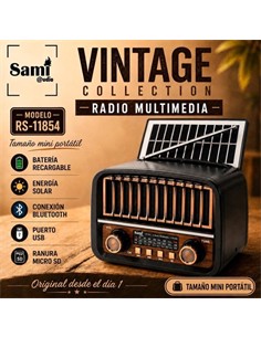 SAMI Radio VIntage 3 Bnadas Con Panel Solar RS-11854 Negro