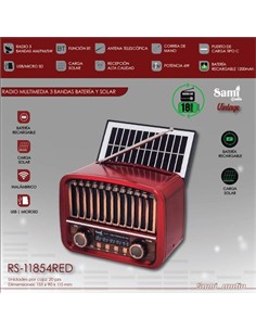 SAMI Radio VIntage 3 Bnadas Con Panel Solar RS-11854 Rojo