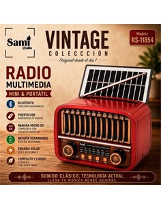 SAMI Radio VIntage 3 Bnadas Con Panel Solar RS-11854 Rojo