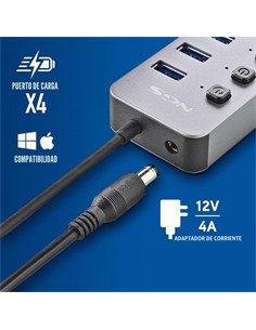 NGS Hub Usb 10 Puertos 3.0 5Gbps Con Interruptor Individual y Alimentacion 12V/4A IHUB