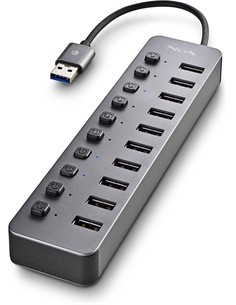 NGS Hub Usb 10 Puertos 3.0 5Gbps Con Interruptor Individual y Alimentacion 12V/4A IHUB