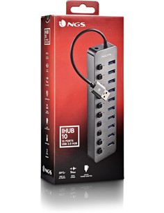NGS Hub Usb 10 Puertos 3.0 5Gbps Con Interruptor Individual y Alimentacion 12V/4A IHUB