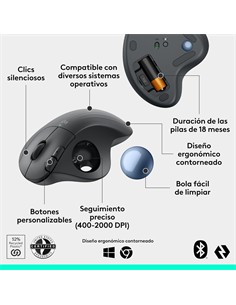 LOGITECH Raton Inalambrico ERGO M575S Trackball Negro
