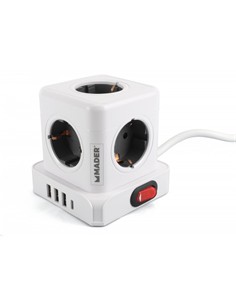MADER Base de Enchufes 9 En 1 5 Tomas Schuko,3XUsb,1X Tipo C 1.4Mtrs Con Interruptor