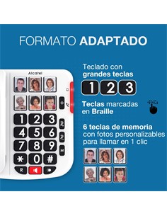 ALCATEL Telefono Fijo Sobremesa TMAX 10+ Blanco Con Teclas Grandes,6 Memorias Con Foto