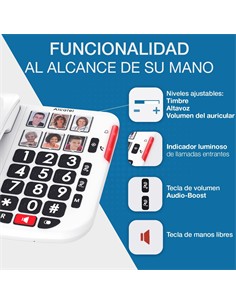 ALCATEL Telefono Fijo Sobremesa TMAX 10+ Blanco Con Teclas Grandes,6 Memorias Con Foto