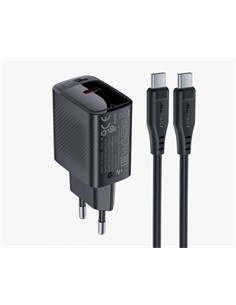 ACEFAST Cargador Red+Cable Tipo C M/M 20W Gan A82 Negro