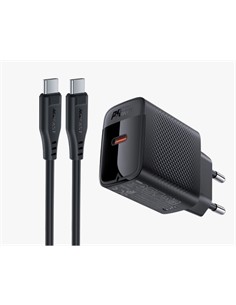 ACEFAST Cargador Red+Cable Tipo C M/M 20W Gan A82 Negro