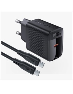 ACEFAST Cargador Red+Cable Tipo C M/M 20W Gan A82 Negro